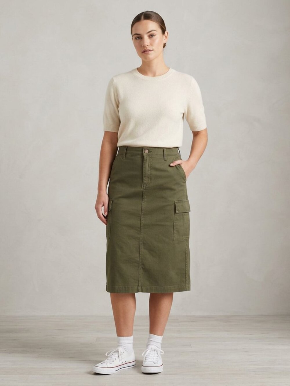 Levi’s Cargo Midi Skirt NWT Olive Green Size 8 Cotton Utility Pockets
